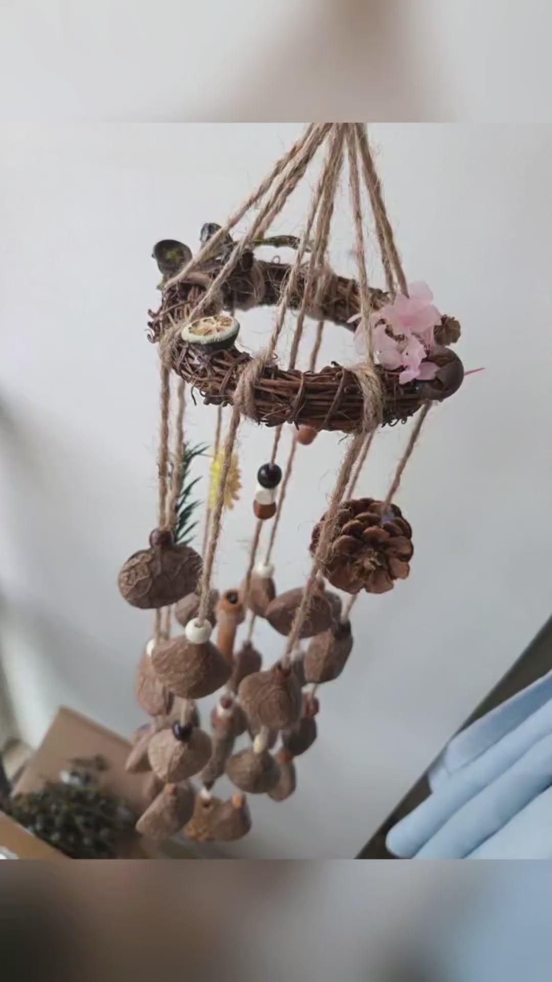 Indonesian Black Fruit Shell Wind Chime 75cm Natural Decor
