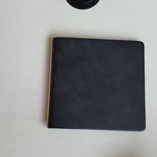 Black Leather Square Loose-Leaf Notebook with Silver Ring Binding