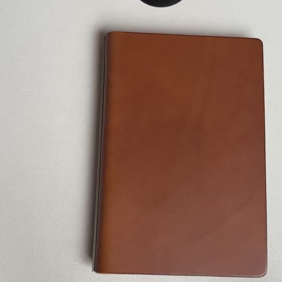 Light Brown Leather Ring-Bound Notebook Cover with Metal Backplate