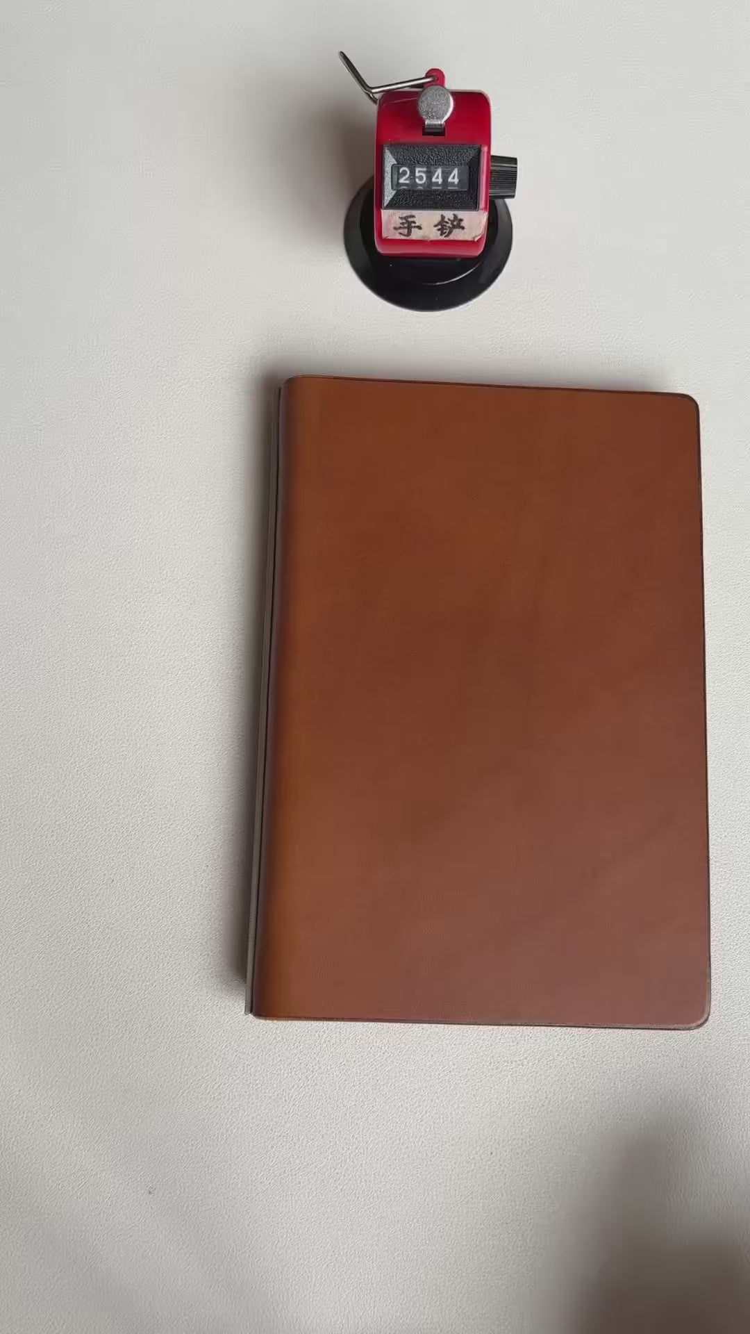 Light Brown Leather Ring-Bound Notebook Cover with Metal Backplate