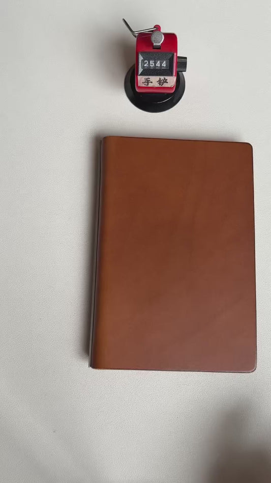 Light Brown Leather Ring-Bound Notebook Cover with Metal Backplate
