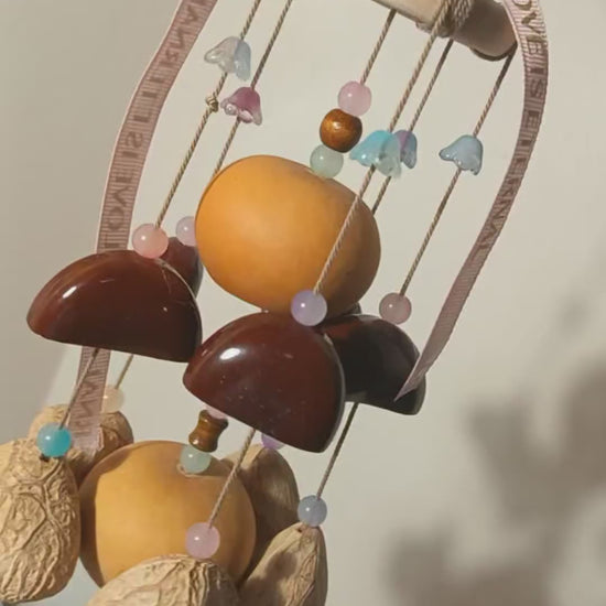 Natural Shell and Gourd Wind Chime with LOVE IS ETERNAL Ribbon