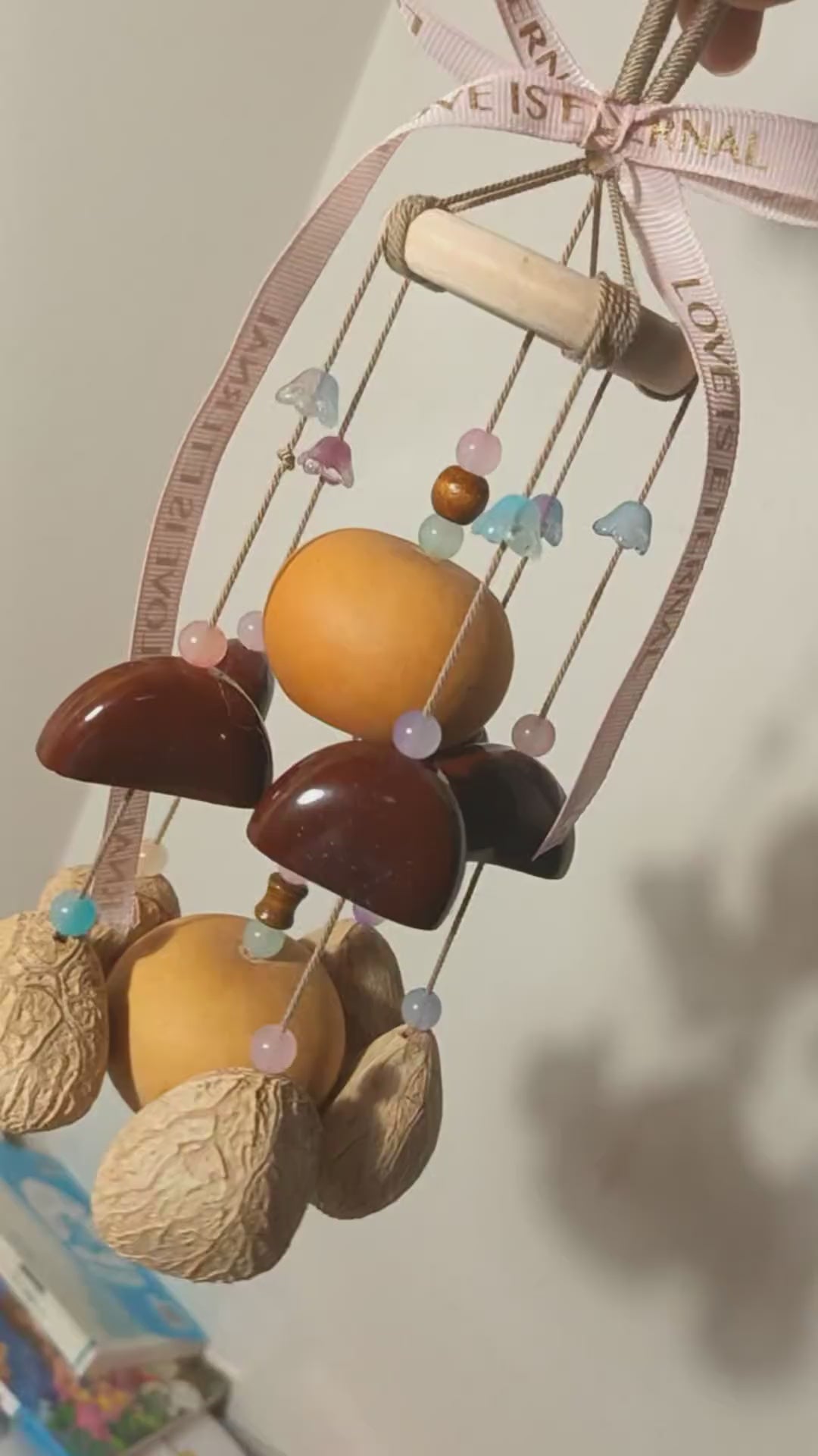 Natural Shell and Gourd Wind Chime with LOVE IS ETERNAL Ribbon