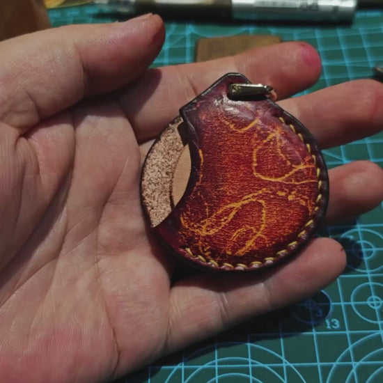 Handcrafted Natural Cowhide Leather Case for Nine Palace Eight Trigrams Talisman with Embossed Design and D-Ring