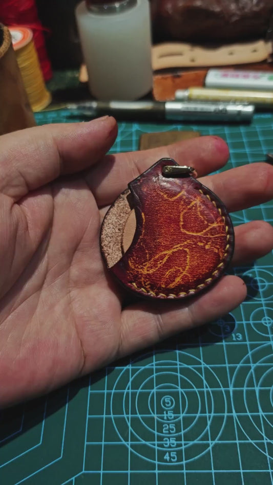Handcrafted Natural Cowhide Leather Case for Nine Palace Eight Trigrams Talisman with Embossed Design and D-Ring