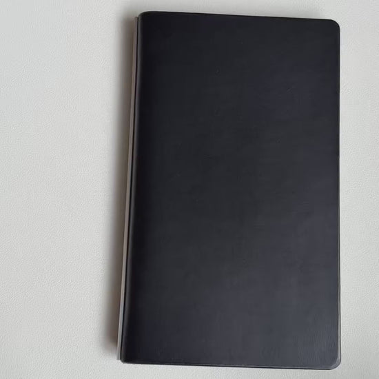 A6 Black Leather Ring Binder Notebook Cover with Silver Metal Rings