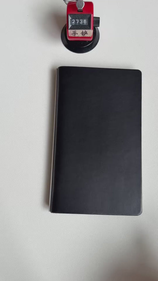 A6 Black Leather Ring Binder Notebook Cover with Silver Metal Rings