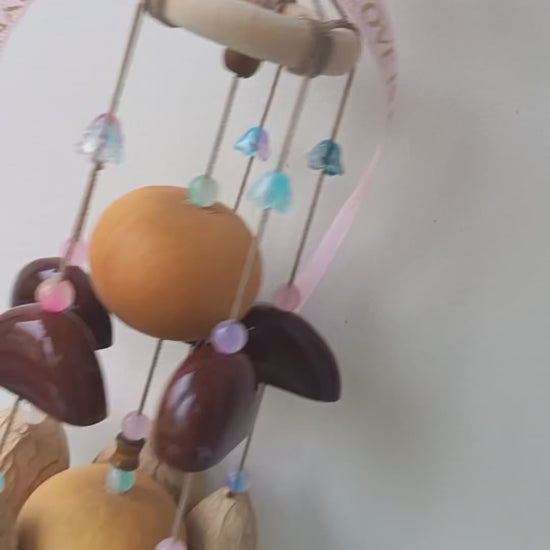 Natural Fruit Shell Wind Chime with Love Ribbon