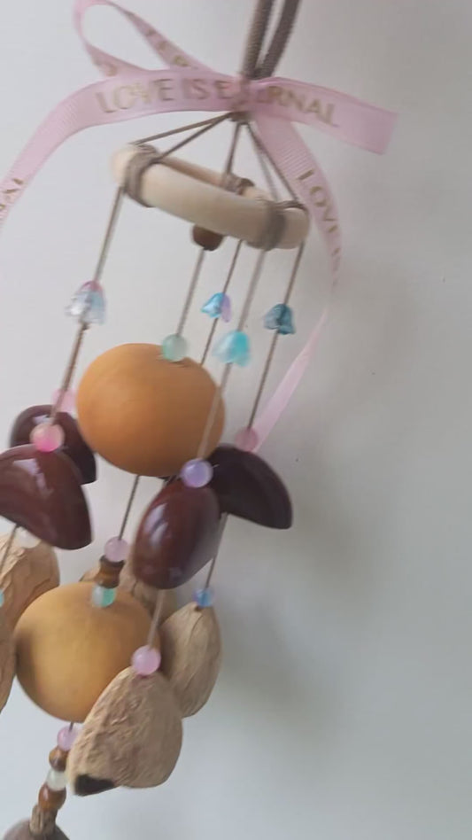 Natural Fruit Shell Wind Chime with Love Ribbon
