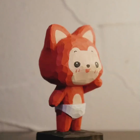 Hand-Carved Linden Wood Geometric Fox Figurine