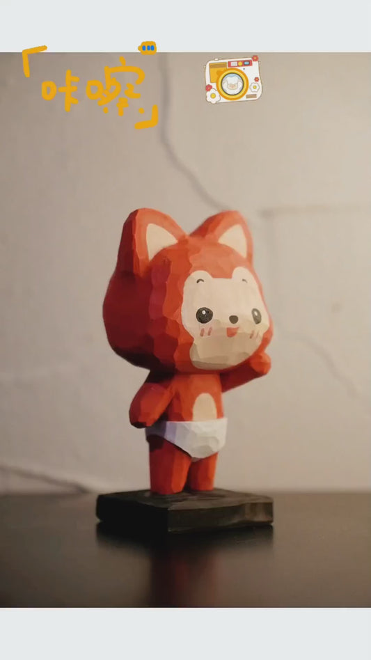 Hand-Carved Linden Wood Geometric Fox Figurine