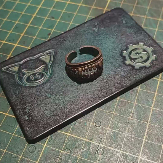 Leather Desk Pad with Embossed Pig and Gear Emblems