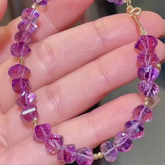 Amethyst Bracelet with 18k Gold Clasp, 6.5-7mm Faceted Beads