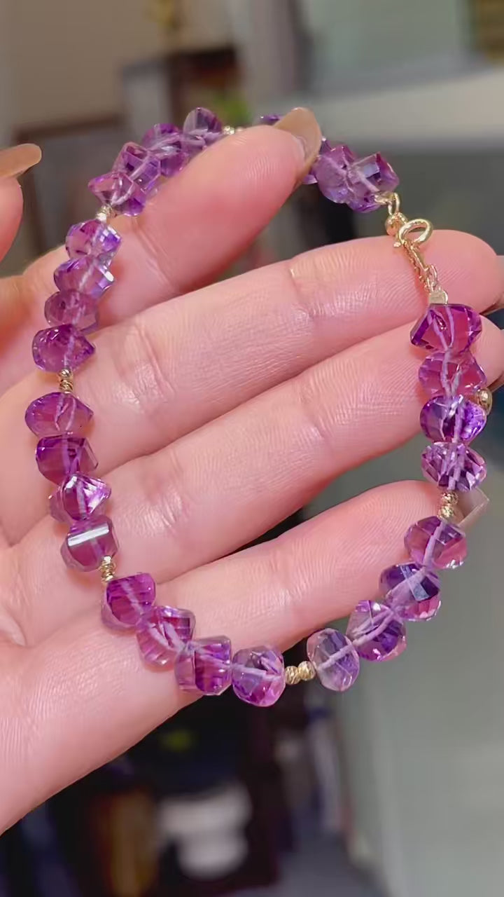 Amethyst Bracelet with 18k Gold Clasp, 6.5-7mm Faceted Beads