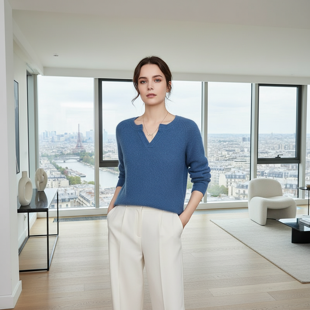 Pull bleu avec mannequin français