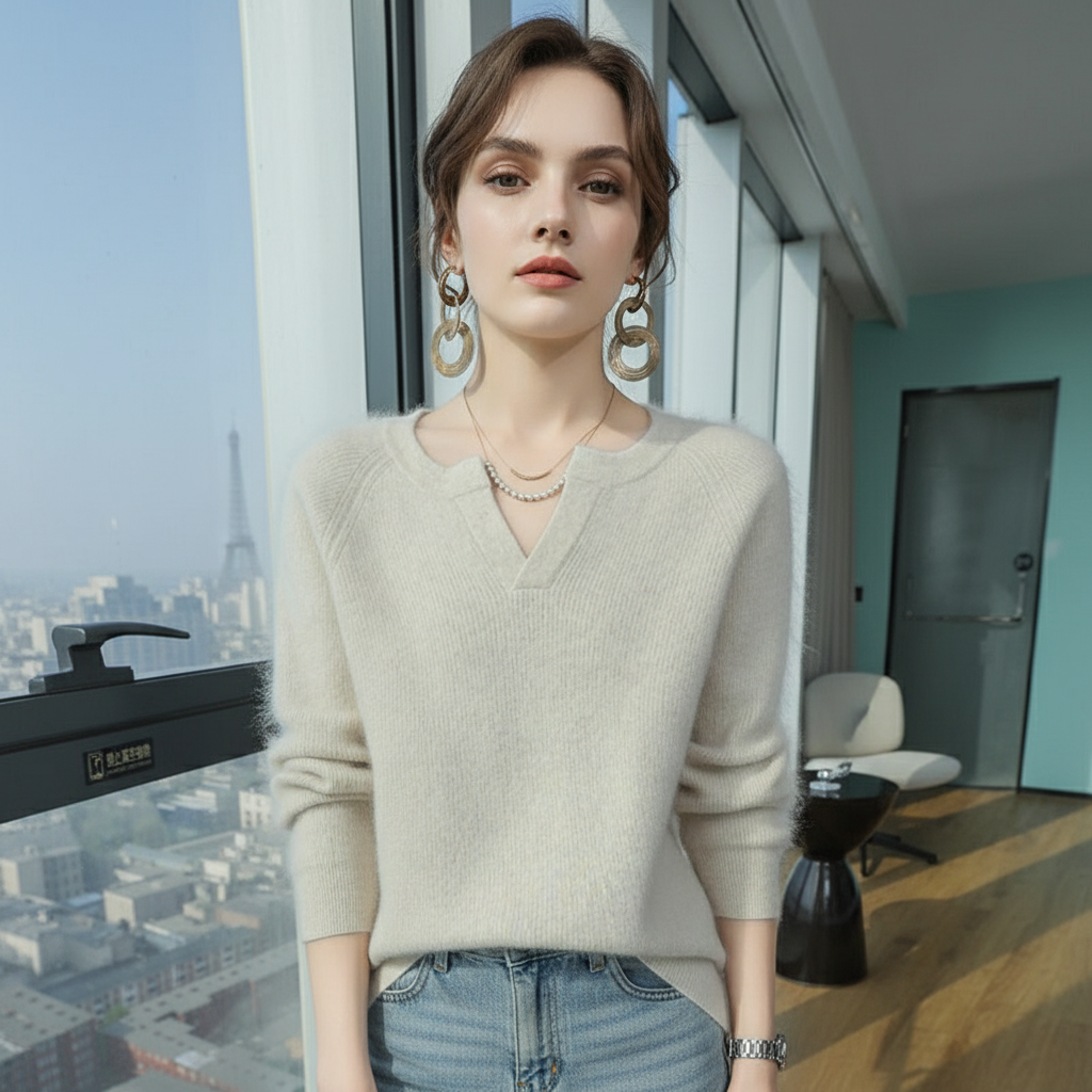 Pull crème avec mannequin français