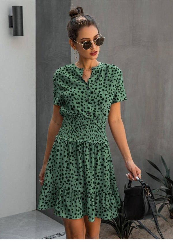 Robe verte estivale bohème à pois