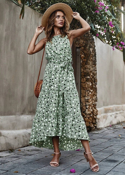 Robe Longue Bohème De Plage Pois Vert